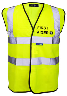 Picture of Value First Aider Printed Front and Back in Black - Yellow Hi Visibility Vest - ST-35241-FA2