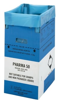 Picture of Clinisafe Low Cardboard Carton Containers - 50L - Blue Pharma - Pack of 10 - [VC-21505001]