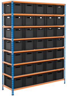 picture of BiGDUG BiG340 Shelving Kit - 1980h x 1525w x 455d mm - 35x 20L Black Recycled Euro Containers - [BDU-UZK615435R]