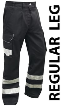picture of Ilfracombe - Black Reflective Poly/Cotton Cargo Trouser - Regular Leg - LE-CT02-BK-R