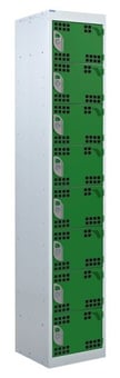 picture of QMP Tool Charging Locker - Perforated Door - RCD Plug - 8 Compartment - Green - 1800H x 300W x 450D mm - [QM-BR1830458GPX]