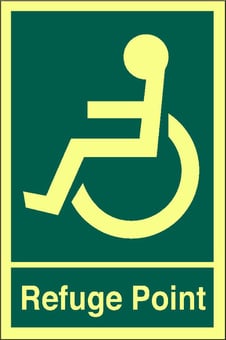 Picture of Photoluminescent Refuge Point Sign - 200 x 300Hmm - Self Adhesive Rigid Plastic - [AS-PHRG4-SARP]