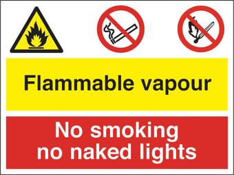 Picture of Flammable Vapour Smoking Naked Lights Sign - 600 X 450Hmm - Rigid Plastic - [AS-MU8-RP]