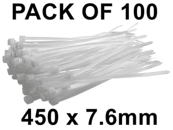 picture of Prosolve White Cable Ties - 450 x 7.6mm - Pack of 100 - [PV-PVCT4576W]