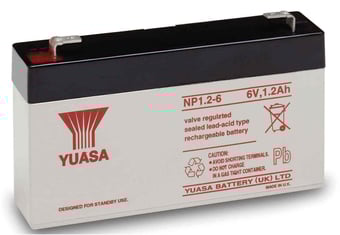 picture of YUASA NP1.2-6 20HR Valve Regulated Lead Acid Battery - 6V 1.2AH - [BRH-SLAYUANP1.2-6]