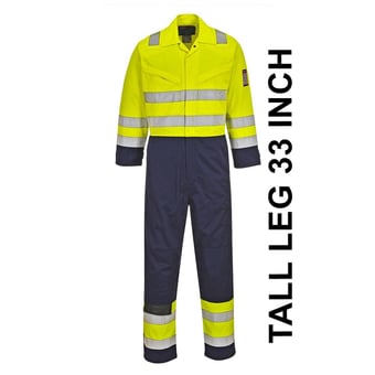 picture of Portwest - Yellow/Navy Hi-Vis Modaflame Coverall - Tall Leg - PW-MV28YNT