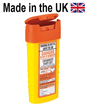 picture of SHARPSGUARD® Orange Lid 0.6 Ltr Sharps Bin NHS CODE FSL094 - BS7320:1990 - [DH-DD509OL] - (DISC-R)