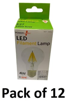 picture of Power Plus - 4W - E27 Energy Saving A60 LED Filament Bulb - 400 Lumens - 2700k Warm White - Pack of 12 - [PU-3492] - (DISC-W)