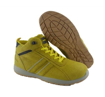 picture of SB - SRA - Sand Suede Leather Safety Trainer Boot with Steel Toe Cap - Yellow Trim - HT-JT-238HSY - (DISC-R)