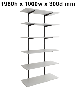 picture of BiGDUG Twin Slot Shelving Kit - 1980h x 1000w x 300d mm - 6 White Melamine Levels - [BDU-TSB1936W]