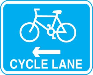 picture of Cycle Signs - Cycle Lane Left With Fixing Channel - FIXING CLIPS REQUIRED - Class 1 Ref BSEN 12899-1 2001 - 580 x 550Hmm - Reflective - 3mm Aluminium - [AS-TR139LC-ALU]