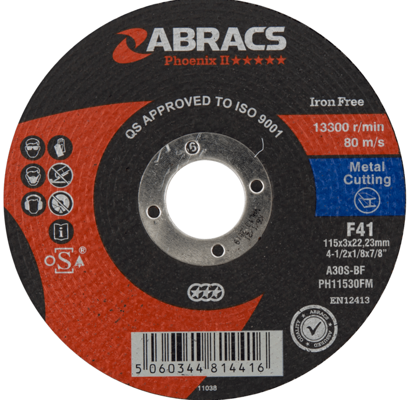 picture of Abracs Phoenix II 115mm x 3mm x 22mm Flat Metal Cutting Disc - A30S4BF Grade - Box of 25 - [ABR-PH11530FM]