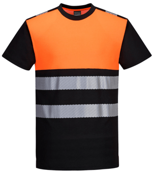 picture of PW311 - PW3 Hi-Vis Black/Orange T-Shirt - Polyester/Cotton - PW-PW311BKO