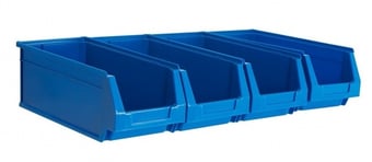 picture of BiGDUG Wall Mounted Bin Rail Kit - 4 x Blue Plastic Parts Bins - 130h x 640w x 336d mm - [BDU-TYBRB53B]