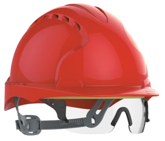 picture of JSP Evo 3 Vented Red Safety Helmet with Clear Evospec Visor - [IH-AJF160-000-600ES]