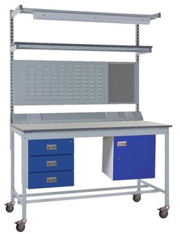 Picture of Mobile Square Tube Workbench - Laminate Top - 840H x 1800W x 750D mm - Triple Drawer, Light & Tool Rail Support - [QM-BM841875P11C]