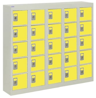 picture of QMP Wall-Mounted Personal Effects Locker - 25 Compartment - Yellow Doors - 940H x 1130W x 190D mm - [QM-LR941119WYXX]