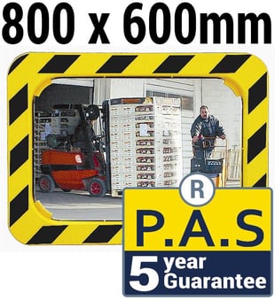 Picture of INDUSTRIAL SAFETY MIRROR - P.A.S - 800 x 600mm - Yellow / Black - To View 2 Directions - 5 Year Guarantee - [VL-988]
