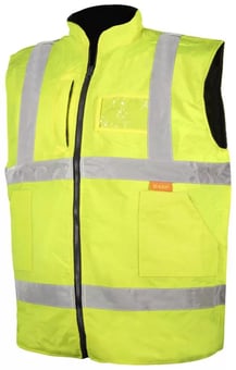 picture of Superior Reversible Yellow Hi-Vis Bodywarmer - Navy Fleece Lined - BI-132 