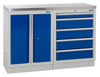 picture of BiGDUG 1361mm Wide Workbench - 2 Door Cupboard - 5 Drawer Cabinet - Stainless Worktop - [BDU-TGC14GBS] - (LP)