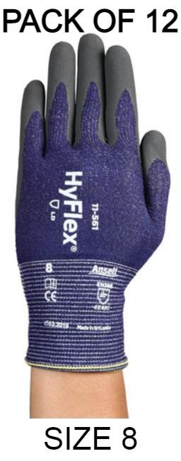 picture of Ansell HyFlex 11-561 Nitrile Palm Coated Grey Gloves - Size 8 - Pack of 12 - Pair - AN-11-561-8X12