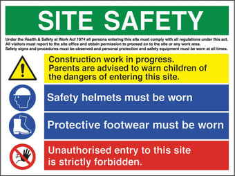 Picture of Site Safety / Children / Helmets / Footwear / Entry Sign - 800 X 600Hmm - Duralite GRP - [AS-TUF42-DG]