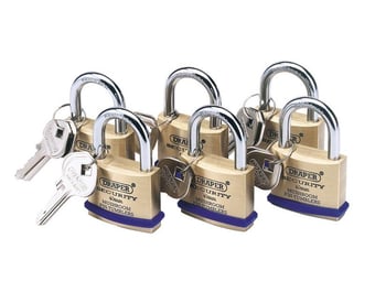 Picture of Draper - Solid Brass Padlocks with Hardened Steel Shackle - Pack of 6 x 40mm - [DO-67659]