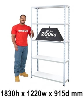 picture of BiGDUG BiG200 Galvanised Shelving 5 Levels - Melamine Shelves - 1830h x 1220w x 915d mm - [BDU-B21812095ZZM]