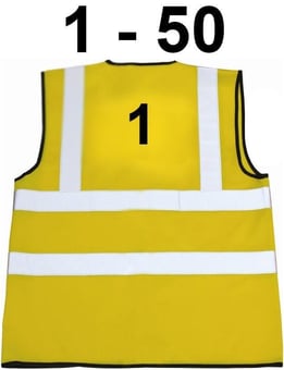 picture of Hi Vis Yellow Vest Pack - Numbered from 1 to 50 in Black - ST-35241