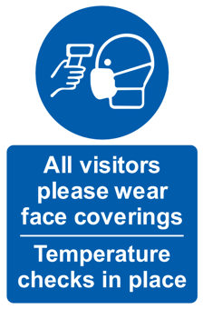 Picture of All Visitors Please Wear Face Coverings / Temperature Checks in Place - RPVC (200 x 300mm) - [CI-15040]