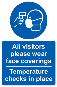 picture of All Visitors Please Wear Face Coverings / Temperature Checks in Place - RPVC (200 x 300mm) - [CI-15040]
