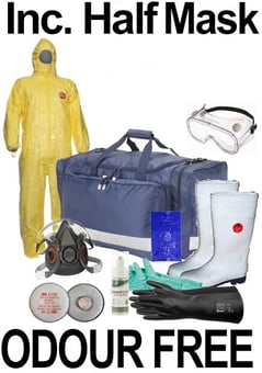 Picture of PROFESSIONAL Odour Free Comprehensive Ebola Clean Up Safety Kit In Spacious Work Bag - With Half Mask - IH-EBOLAKIT-HMODFREE-COMPRE