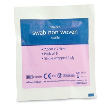 picture of Reliswab - Non-woven Cotton Swabs - 7.5cm x 7.5cm - Sterile - Pack of 5 - [RL-X8501]