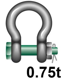 picture of Green Pin Standard Bow Shackle with Safety Nut and Bolt Pin - 0.75t W.L.L - EN 13889 - [GT-GPSAB.75]