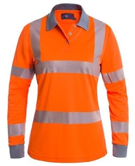 picture of Aqua Orange Ladies Hi-Vis Long Sleeve Poloshirt - FU-PS086-ORN