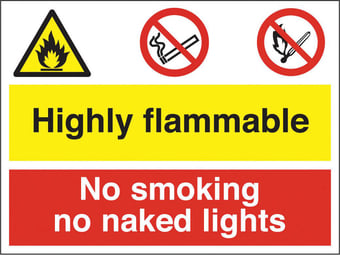 Picture of Highly Flammable Smoking Naked Lights Sign - 600 X 450Hmm - Rigid Plastic - [AS-MU9-RP]