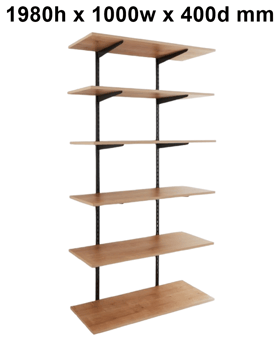 picture of BiGDUG Garage Wall Mounted Shelving Kit - 1980h x 1000w x 400d mm - 6 Oak Melamine Levels - [BDU-TSB1946OG]