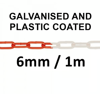 picture of M-FERRO Signal 6 - Red/White - Steel Barrier Chain - 6mm Gauge - Galvanised and Plastic Coated - 1m Length - [MV-213.12.984] - (DISC-W)
