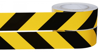 Picture of Reflective Hazard Warning Tape - 50mm x 25m - 2 Rolls - 1 Dispensing Right, 1 Dispensing Left - Black/Yellow - [MV-420.12.062]