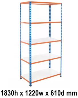picture of BiGDUG BiG200 Shelving 5 Levels - Melamine Shelves - 1830h x 1220w x 610d mm - 140kg UDL - [BDU-B21812065BOM]
