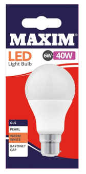 Picture of Maxim - 40W - GLS Pearl Warm White - Bayonet Cap - [PD-40MLGBCWW5X10] - (DISC-W)
