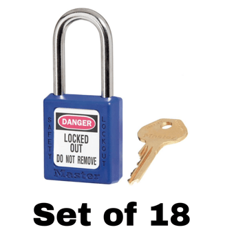 picture of Set of 410 Zenex Thermoplastic Safety Padlock Safety Padlock - Blue - With 'Key Alike' Key - Set of 18 - [MA-410KA18BLU]