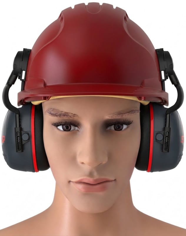 Jsp Evo3 Red Vented Hard Hat With Sonis 3 Helmet Mounted Ear Defenders - [IH-EVO3RSONIS3]
