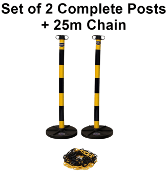 picture of Way4Now Chain Support Post with Plastic Barrier Chain - Yellow-Black - Set of 2 - [IH-CHAINPOST2-YB]