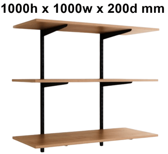 picture of BiGDUG Office Wall Mounted Shelving Kit - 1000h x 1000w x 200d mm - 3 Oak Melamine Levels - [BDU-TSB1023OO]