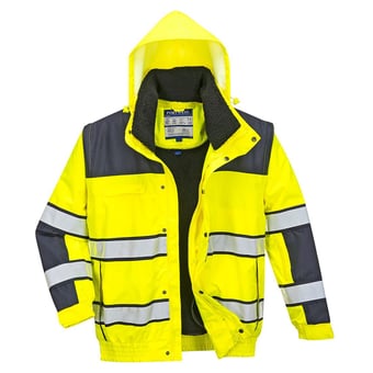 picture of Portwest - C466 - Hi-Vis Yellow/Navy Classic Bomber Jacket - PW-C466YNR