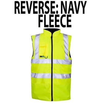 picture of Supertouch - High Visibility Yellow Reversible Lined Bodywarmer Navy Fleece Reverse - ST-36741