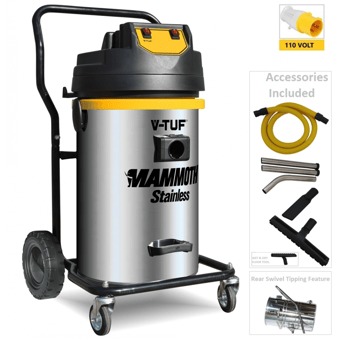 picture of V-TUF MAMMOTH - Stainless Wet & Dry Twin Motor Industrial Vacuum Cleaner - 2.5kW 110v 80L - [VT-MAMMOTH110-STAINLESS] - (LP)