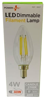 Picture of Power Plus - 4W - E14 Energy Saving Candle LED Dimmable Filament Bulb - 400 Lumens - 2700k Warm White - Pack of 10 - [PU-3007]