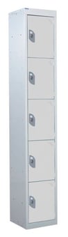 picture of QMP Tool Charging Locker - Solid Door - RCD Plug - 5 Compartment - Light Grey - 1800H x 300W x 450D mm - [QM-BR1830455LSX]